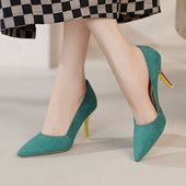 Tocuri înalte Pantofi de femeie din piele intoarsa artificiala cu varf ascutit Pantofi de barca Tocuri aurii Pantofi de rochie Pompe de baza Stilettos negri Primavara Toamna 9676N