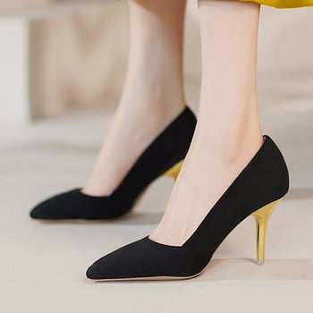 Ψηλοτάκουνα Γυναικεία Παπούτσια Faux Suede μυτερά παπούτσια για βάρκα Χρυσά τακούνια φόρεμα παπούτσια Basic Pumps Μαύρα στιλέτα Άνοιξη Φθινόπωρο 9676N