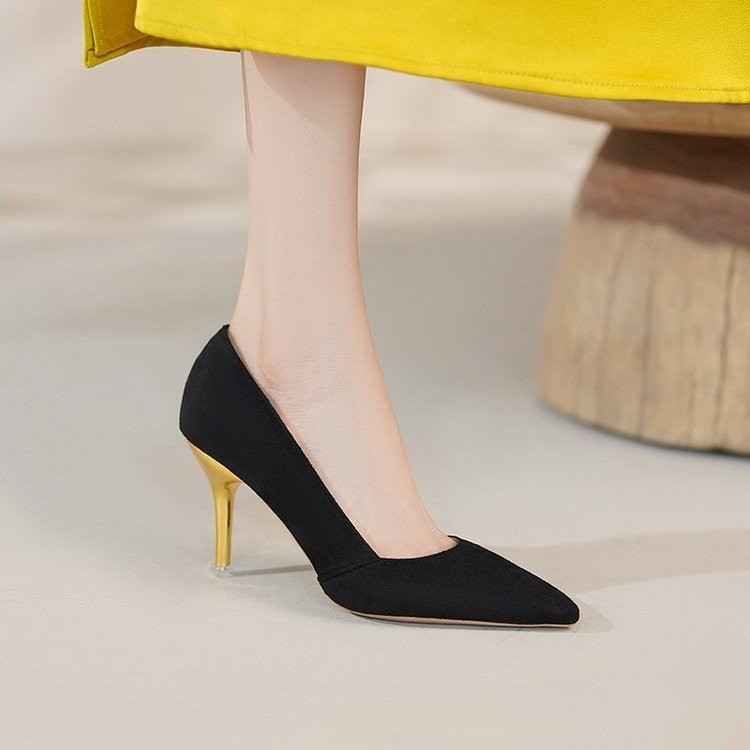 Magas sarkú női cipő Művelúr hegyes orrú csónakcipő aranysarkú ruha cipő Basic pumpák fekete tűsarkú tavaszi ősz 9676N