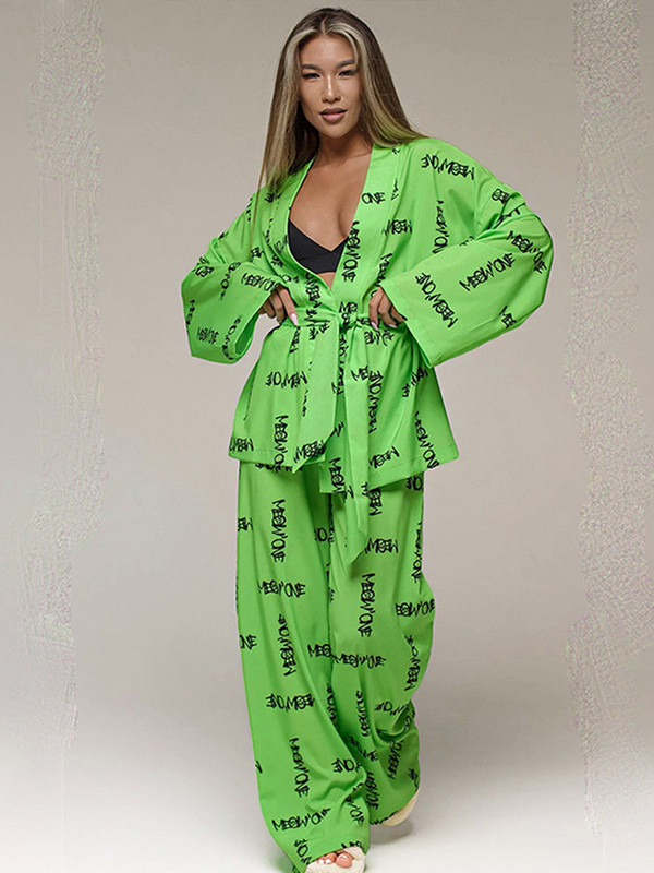 Madingas „Tiger Print“ kelnių rinkinys, moteriškas elegantiškas suvarstomas V kaklo marškiniai ilgomis rankovėmis, dviejų dalių komplektai, 2023 m. vasaros moteriškas namų kostiumas