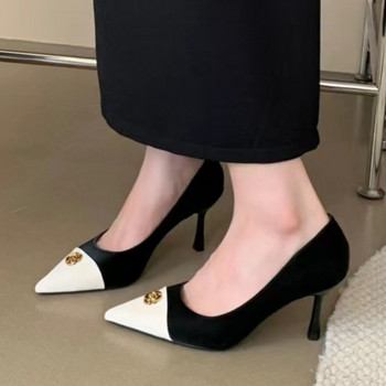 Νέα γυναικεία παπούτσια φόρεμα Λευκά δάχτυλα Pumps με μυτερά μπαλώματα Stilettos Ψηλοτάκουνα Slip on Boat Παπούτσια για Γυναικεία Φθινόπωρο 1644N