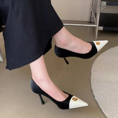 Nauji moteriški suknelių batai, balti pirštai, smailianosiai, smailianosiai, aukštakulniai, slydimo batai, skirti moteriškam rudeniui 1644N