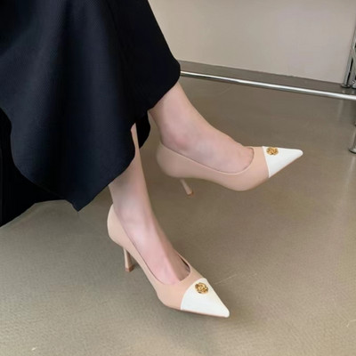 Nauji moteriški suknelių batai, balti pirštai, smailianosiai, smailianosiai, aukštakulniai, slydimo batai, skirti moteriškam rudeniui 1644N