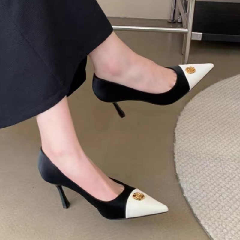 Nauji moteriški suknelių batai, balti pirštai, smailianosiai, smailianosiai, aukštakulniai, slydimo batai, skirti moteriškam rudeniui 1644N