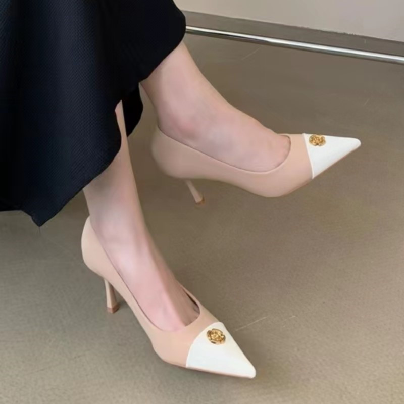 Nauji moteriški suknelių batai, balti pirštai, smailianosiai, smailianosiai, aukštakulniai, slydimo batai, skirti moteriškam rudeniui 1644N