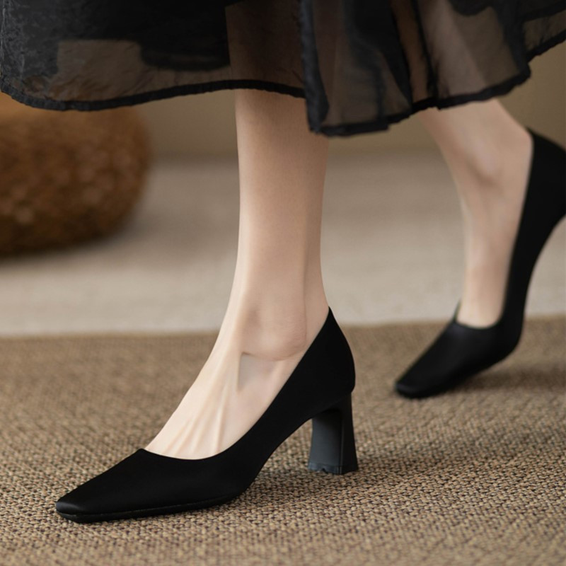 Γυναικείες βασικές αντλίες Flock ψηλοτάκουνα παπούτσια βάρκας Μαύρα ρηχά παπούτσια φορέματος Νέα συνοπτική αντλία Zapatos Mujer Άνοιξη Φθινόπωρο 1654N