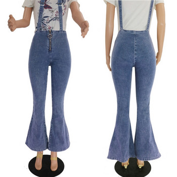 Γυναικείες τζιν φόρμες 2020 Ελαστικό φαρδύ τζιν με λουράκι μόδας ψηλόμεσο μακρύ τζιν παντελόνι Flare jumpsuit Blue Jeans Rompers