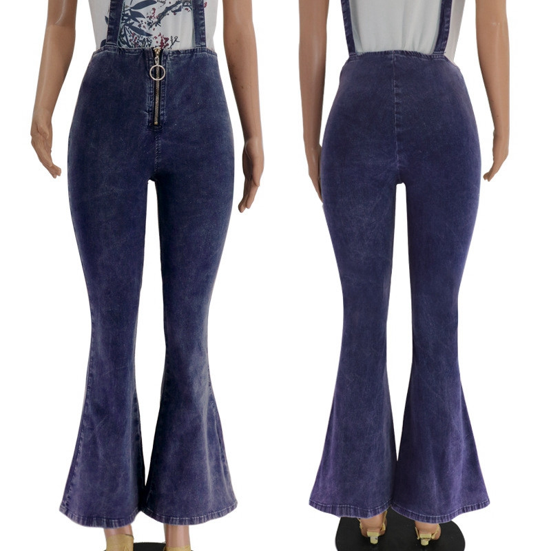 2020 salopete din denim pentru femei, blugi elastici cu picioare late, curea de modă, blugi lungi cu talie înaltă, pantaloni evazați, salopetă, blugi albaștri, salopete
