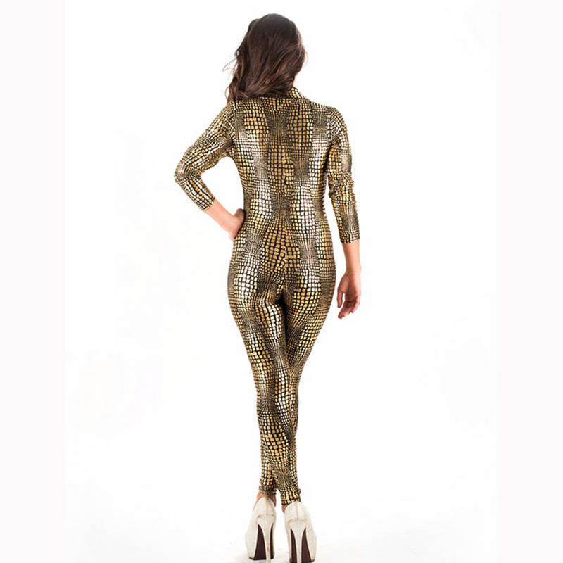 Ženski kombinezon s krokodilskim uzorkom Fesish od umjetne kože s prednjim patentnim zatvaračem Vinly Catsuit bez leđa Klubski kostim Kožni kombinezon