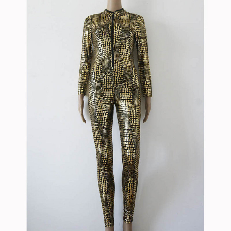 Ženski kombinezon s krokodilskim uzorkom Fesish od umjetne kože s prednjim patentnim zatvaračem Vinly Catsuit bez leđa Klubski kostim Kožni kombinezon