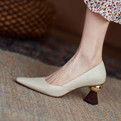 Moteriški „Desinger Pumps“ auksiniai rutuliniai aukštakulniai su smailiu pirštu Keisto stiliaus valties batai Sekli odiniai batai moterims, pavasaris 1218N