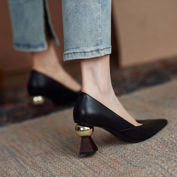 Γυναικεία Desinger Pumps Χρυσή μπάλα ψηλά τακούνια με μυτερά παπούτσια με παράξενο στυλ ρηχά δερμάτινα παπούτσια για γυναικεία άνοιξη 1218N