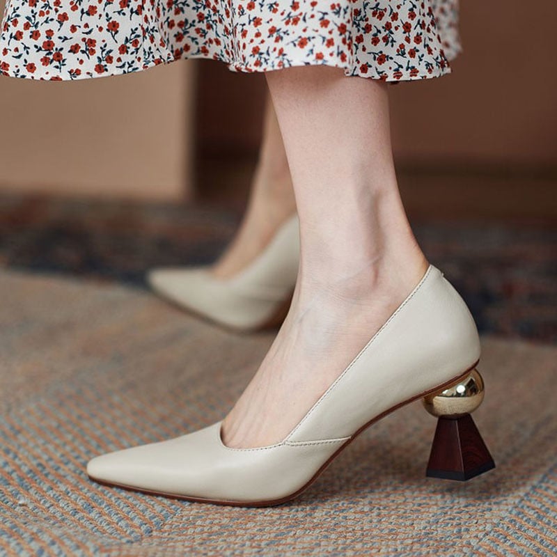 Moteriški „Desinger Pumps“ auksiniai rutuliniai aukštakulniai su smailiu pirštu Keisto stiliaus valties batai Sekli odiniai batai moterims, pavasaris 1218N