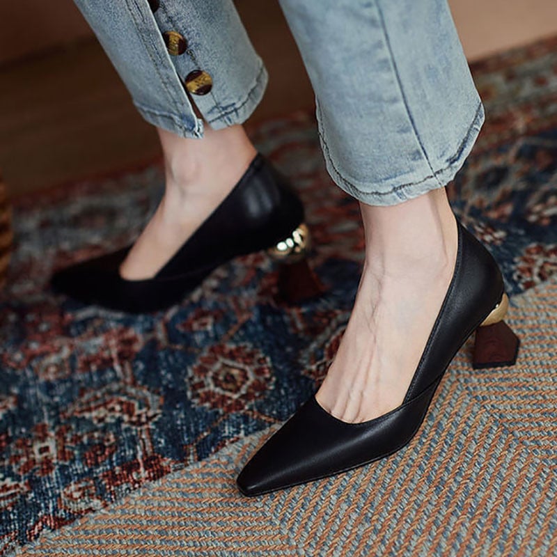 Moteriški „Desinger Pumps“ auksiniai rutuliniai aukštakulniai su smailiu pirštu Keisto stiliaus valties batai Sekli odiniai batai moterims, pavasaris 1218N