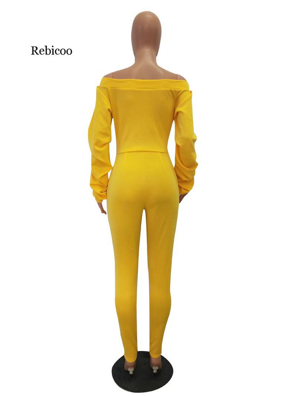 Ženski ležerni kombinezon s patentnim zatvaračem s prednjim ukošenim izrezom s otvorenim ramenima i dugim puf rukavima, debelim kombinezonima, modnim ženskim kombinezonima