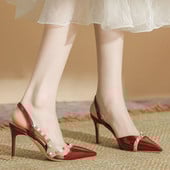 Nauji moteriški pompos smailūs sandalai, kniedės, lakinės odos aukštakulniai batai, ploni kulniukai, suknelė, avalynė, raudoni, stiletai, juodi, 1364N