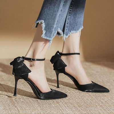 Moteriški vestuviniai batai balta nugara lankas kulkšnies dirželiai pompos aukštakulniai sandalai moteriški vestuviniai batai ploni kulniukai smailia nosimi Dizaineris 9924N