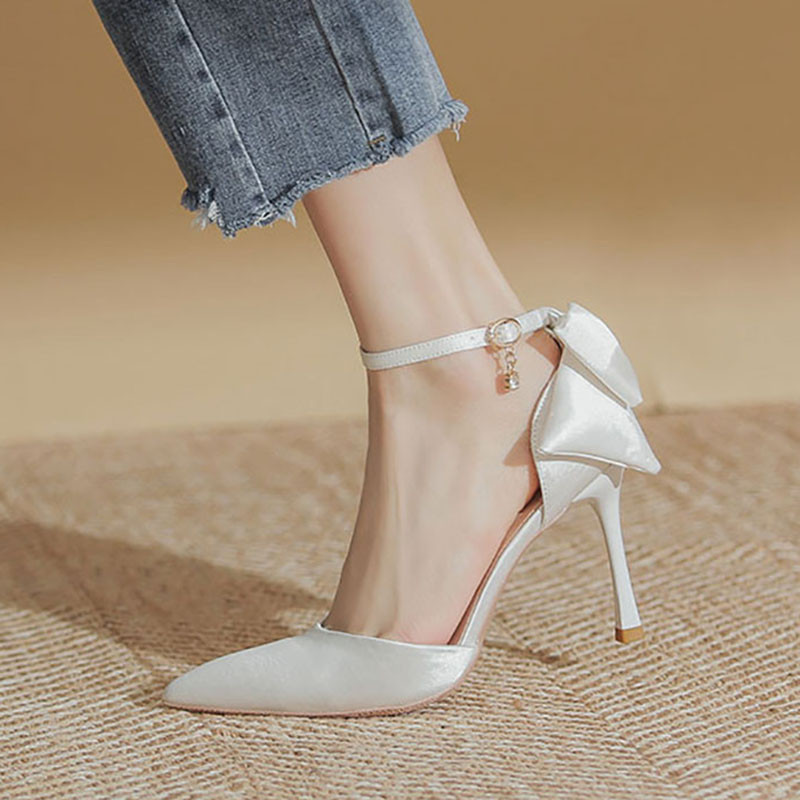 Moteriški vestuviniai batai balta nugara lankas kulkšnies dirželiai pompos aukštakulniai sandalai moteriški vestuviniai batai ploni kulniukai smailia nosimi Dizaineris 9924N