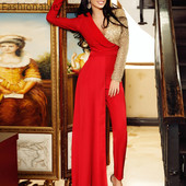 Dámsky overal s dlhým rukávom a hlbokým výstrihom do V, čipkovanou patchworkovou trblietkou, kancelársky červený pracovný outfit