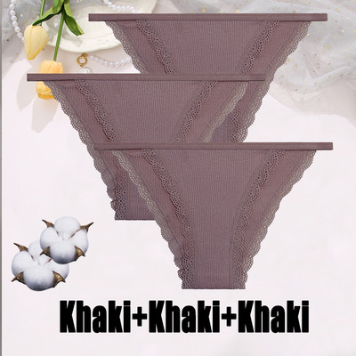 3PCS Dámske sexy čipkované nohavičky Bavlnené spodné prádlo Jednofarebné bikiny s nízkym pásom Breathbale Spodné nohavičky Dámske mäkké spodné prádlo