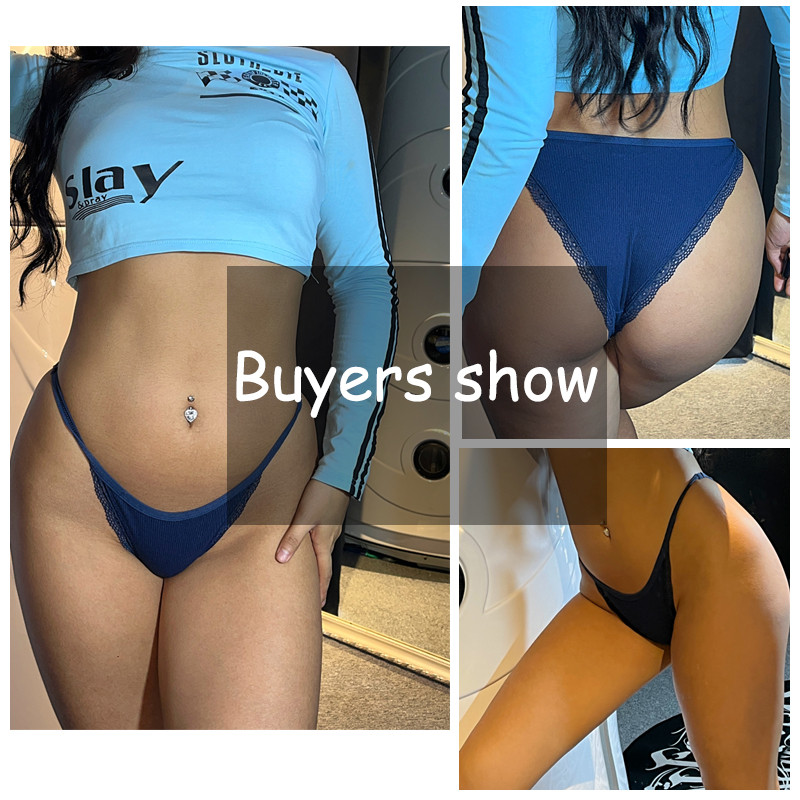 3PCS Dámske sexy čipkované nohavičky Bavlnené spodné prádlo Jednofarebné bikiny s nízkym pásom Breathbale Spodné nohavičky Dámske mäkké spodné prádlo