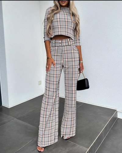 Nova moda za proljeće i jesen 2023., mali, uski ženski set s visokim izrezom i jednobojnim džepnim hlačama s mikro rogovima za uredske dame