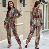 Ženski kombinezon, kombinezon od šifona, kombinezon s V izrezom, dugih rukava, klupska odjeća Široka odjeća za hlače Hlače, kombinezoni, kombinezoni za zabavu, večer