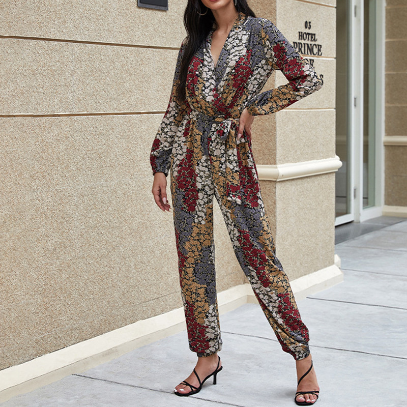 Ženski kombinezon, kombinezon od šifona, kombinezon s V izrezom, dugih rukava, klupska odjeća Široka odjeća za hlače Hlače, kombinezoni, kombinezoni za zabavu, večer