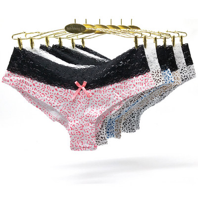 3 dalių išvalomos leopardinės kelnaitės, moteriškos kelnaitės Seksualios nėriniuotos medvilninės apatinės kelnaitės, mielos kelnaitės moterims SL apatinis trikotažas