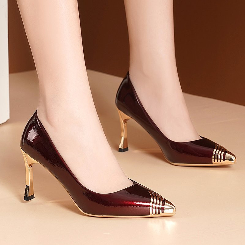 Plus veličina 41 Ženske salonke na špic visoke pete Metalne cipele s visokim potpeticama na tanku petu Svečane cipele crne osnovne cipele na cipele proljeće jesen 1100N