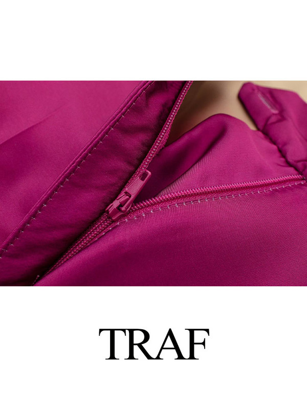 TRAF Costum de toamnă la modă pentru femei, colorat cu cravată, guler răsturnat, cu mânecă lungă, bluză cu un singur piept+pantaloni largi cu fermoar degradat