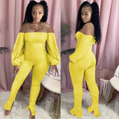 Seksi ženske hlače s plisiranim plisiranim rukavima s otvorenim ramenima i mikro rogovima velike veličine crne plave sive žute ženske hlače uskog kroja