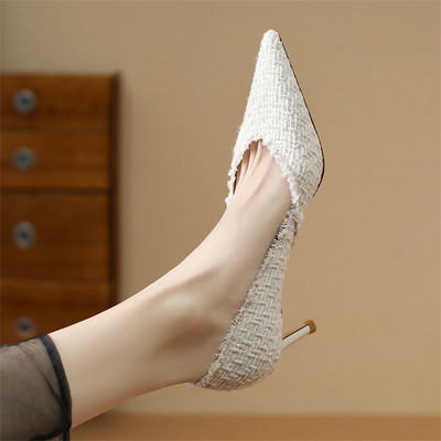 Pompe noi de damă Costum Tweed Tocuri înalte Pantofi de barca cu vârf ascuțit Tesatura jacquard Slip on Stilettos Tricotat Primavara Toamna 1284N