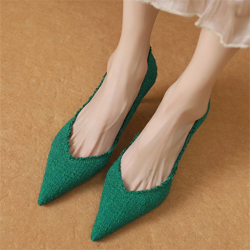 Pompe noi de damă Costum Tweed Tocuri înalte Pantofi de barca cu vârf ascuțit Tesatura jacquard Slip on Stilettos Tricotat Primavara Toamna 1284N