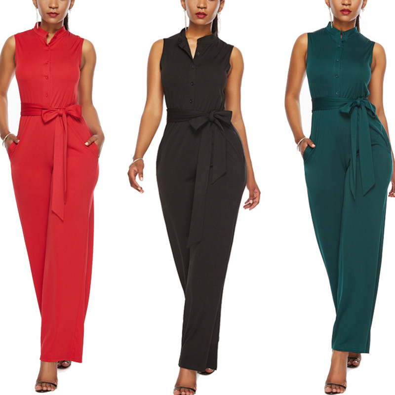 Salopetă pentru femei Pantaloni largi ocazional cu garnitură de vară Salopete fără mâneci Combi pantaloni maxi sexy siamezi La modă