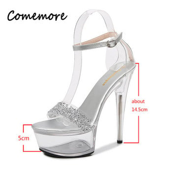 Comemore Crystal Sandals Show Stripper Прозрачни токчета Обувки с ток Дамски платформи Сандали с висок ток Дамски секси помпи 2023