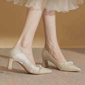 Noi pantofi de mireasă pentru femei, alb perlat, pantofi de mireasă cu vârf ascuțit, tocuri înalte, perle, pompe, pantofi cu barca, prințesă roșie 9914N
