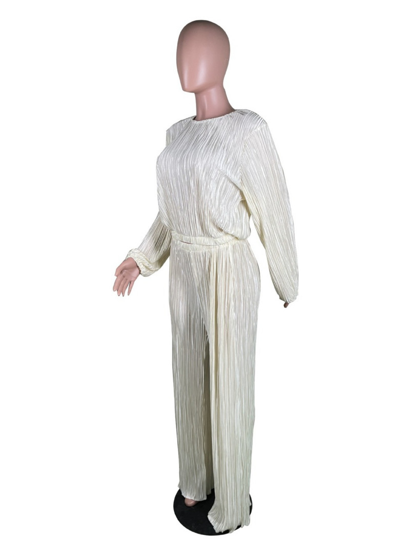 Dámske tepláky s vysokou elasticitou, dlhým rukávom a výstrihom do O, ležérne, s voľnými nohavicami a širokými nohavicami