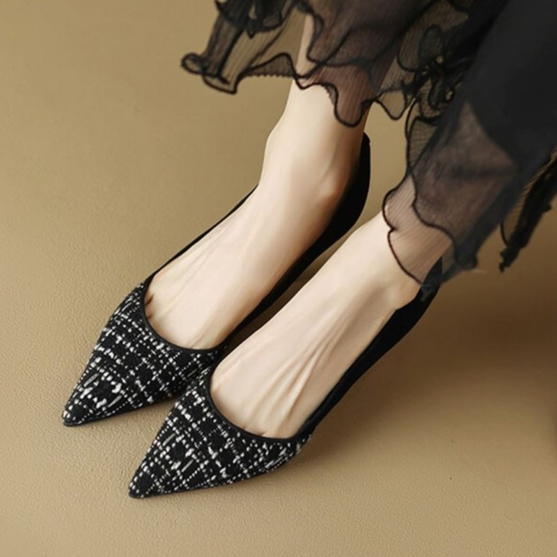 Ženski kostim Cipele od tvida Karirane cipele sa šiljatim vrhom Patchwork cipele na tanku petu Svečane cipele Crne mreže Visoke pete Jesen 1507N