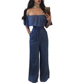 Dámske džínsy s voľnými nohavicami, široké nohavice, overaly sú obľúbené v Európe a Amerike, sexy, bez rukávov s lotosovým okrajom a utieraním pŕs