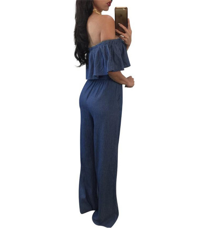 Dámske džínsy s voľnými nohavicami, široké nohavice, overaly sú obľúbené v Európe a Amerike, sexy, bez rukávov s lotosovým okrajom a utieraním pŕs