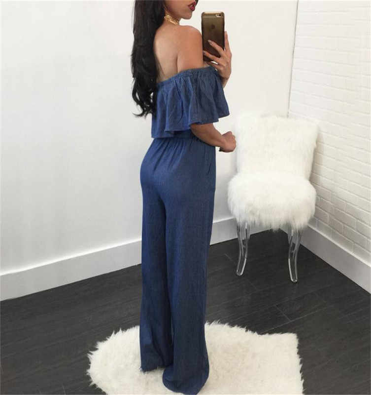 Dámske džínsy s voľnými nohavicami, široké nohavice, overaly sú obľúbené v Európe a Amerike, sexy, bez rukávov s lotosovým okrajom a utieraním pŕs