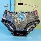 Chiloți marimi mari, sexy, din dantelă, fără sudură, cu flori, broderii, slip transparent, prietenos cu pielea, lenjerie feminină