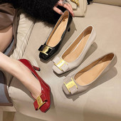 Ženske lakirane cipele na visoku petu, svečane cipele s četvrtastim prstima, cipele na štikle, nove proljetne cipele za čamac, za žene, metalne tacones 1110N