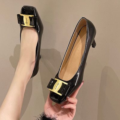 Ženske lakirane cipele na visoku petu, svečane cipele s četvrtastim prstima, cipele na štikle, nove proljetne cipele za čamac, za žene, metalne tacones 1110N