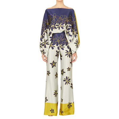 Elegantni ženski satenski šik 2-dijelni kompleti, modne majice s polurukavima s otvorenim ramenima i odijela širokih nogavica, ležerna široka odjeća s printom