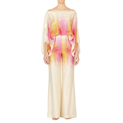 Elegantni ženski satenski šik 2-dijelni kompleti, modne majice s polurukavima s otvorenim ramenima i odijela širokih nogavica, ležerna široka odjeća s printom