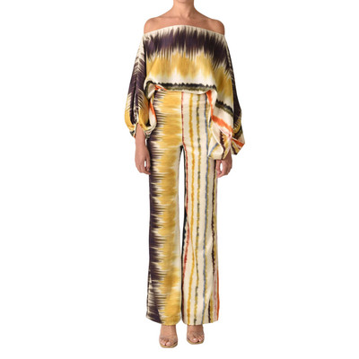 Elegantni ženski satenski šik 2-dijelni kompleti, modne majice s polurukavima s otvorenim ramenima i odijela širokih nogavica, ležerna široka odjeća s printom