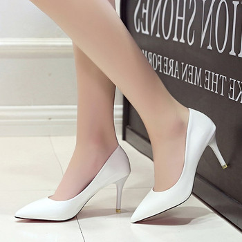 Плюс размер 35-42 високи токчета Лачени обувки за рокля Бели сватбени обувки Класически помпи Черни обувки тип лодка Дамски zapatos mujer