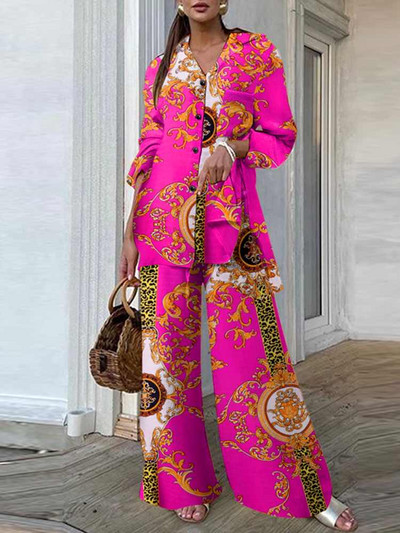 ZANZEA alkalmi laza, vintage nyomtatású 2db nadrágkosztümök, oldalt hasított hosszú ing, női ruhák, széles szárú nadrágok, ingázó nadrágszettek